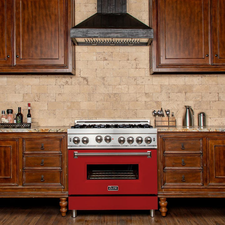 Professional Gas on Gas Range in Stainless Steel with Red Matte Door (RG-RM-36) ZLINE 36 in.