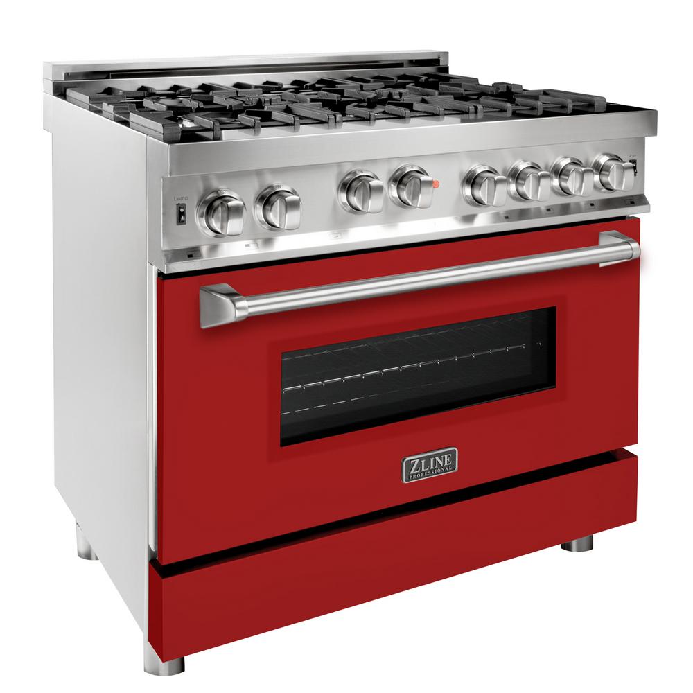 Professional Gas on Gas Range in Stainless Steel with Red Matte Door (RG-RM-36) ZLINE 36 in.