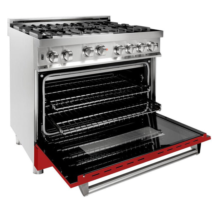 Professional Gas on Gas Range in Stainless Steel with Red Matte Door (RG-RM-36) ZLINE 36 in.