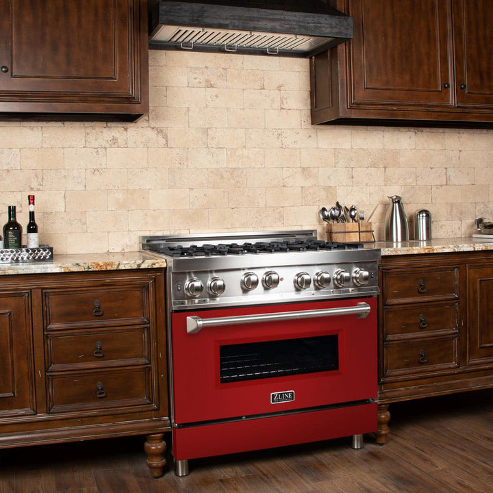 Professional Gas on Gas Range in Stainless Steel with Red Matte Door (RG-RM-36) ZLINE 36 in.