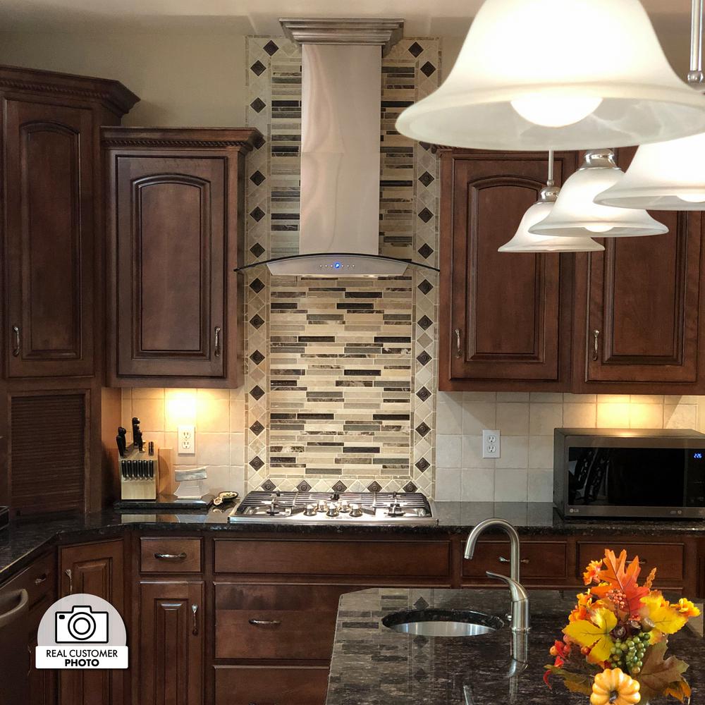 Wall Mount Range Hood in Stainless Steel &amp; Glass with Crown Molding (KZCRN-36)  ZLINE 36 in.
