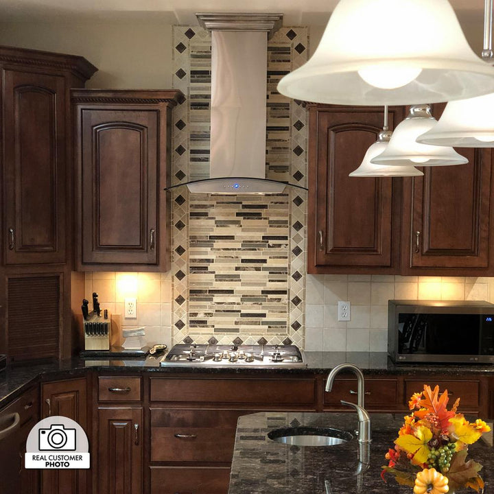 Wall Mount Range Hood in Stainless Steel &amp; Glass with Crown Molding (KZCRN-36)  ZLINE 36 in.