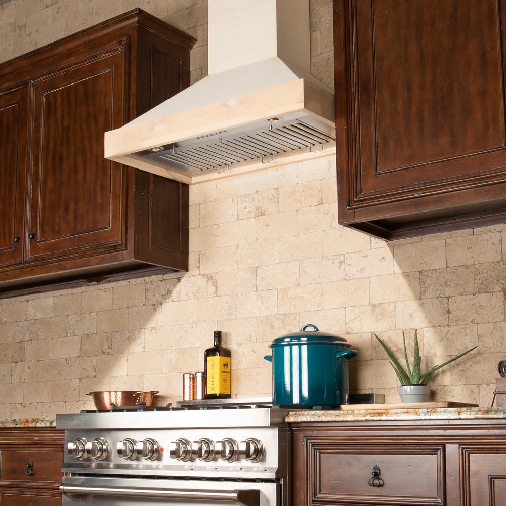 Unfinished Wooden Wall Mount Range Hood - Includes Remote Motor  ZLINE 30 in.