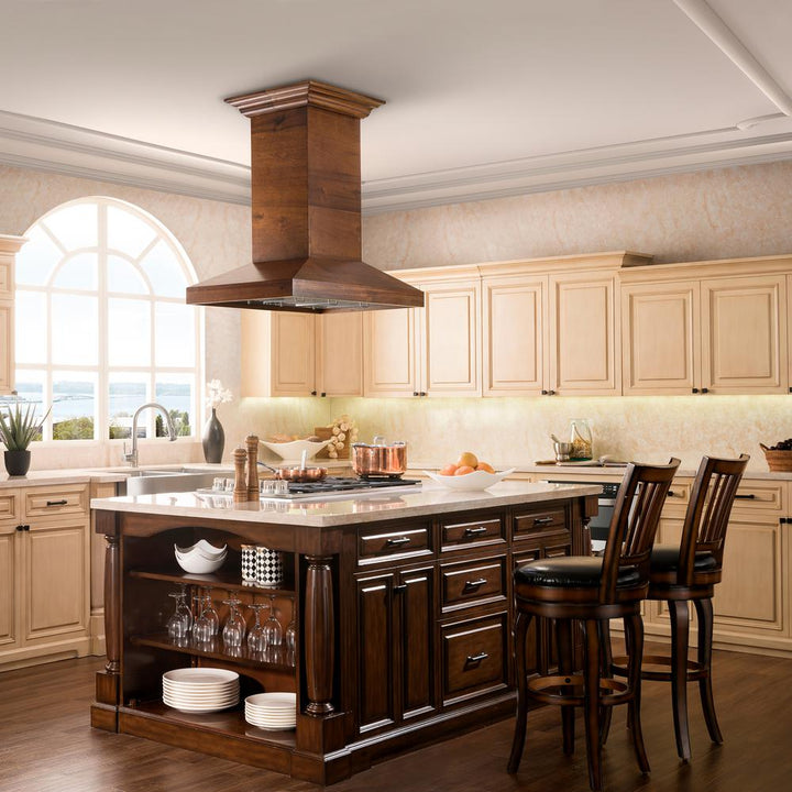 Wooden Island Mount Range Hood in Walnut - Includes Motor  ZLINE 36 in.