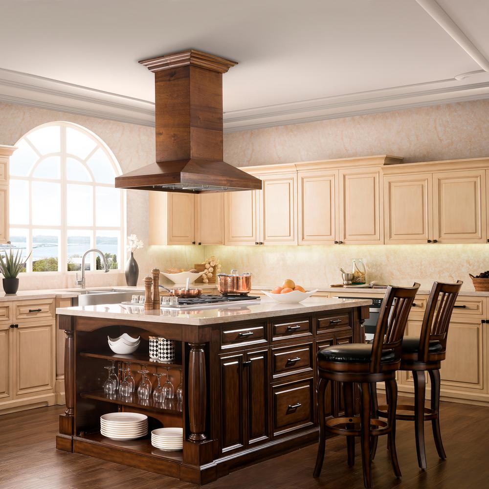 Wooden Island Mount Range Hood in Walnut - Includes Motor  ZLINE 48 in.