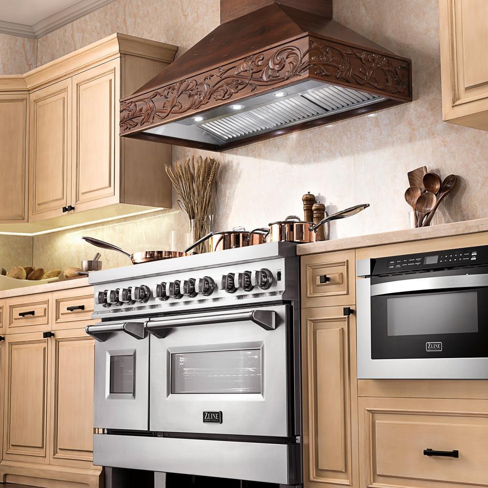 Wooden Wall Mount Range Hood in Walnut - Includes Motor  ZLINE 48 in.