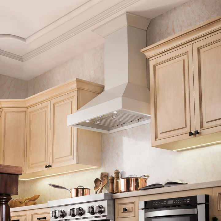 Wooden Wall Mount Range Hood in White - Includes Motor  ZLINE 36 in.