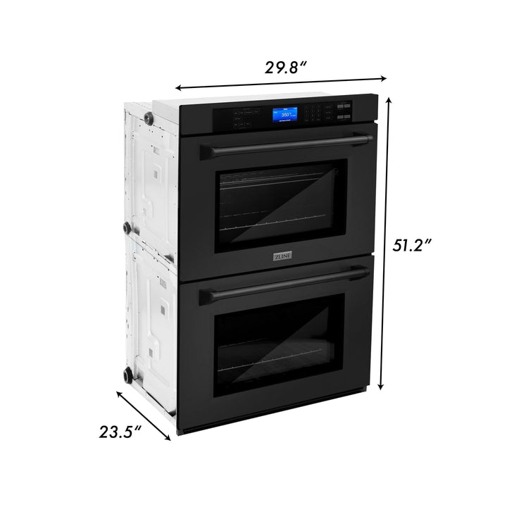 ZLINE Kitchen Appliance Package with 36 in. Black Stainless Steel Rangetop and 30 in. Double Wall Oven, 2KP-RTBAWD36