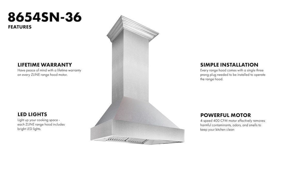 ZLINE 36 in. Kitchen Appliance Package with DuraSnow® Stainless Dual Fuel Range, Ducted Vent Range Hood and Tall Tub Dishwasher, 3KP-RASRH36-DWV