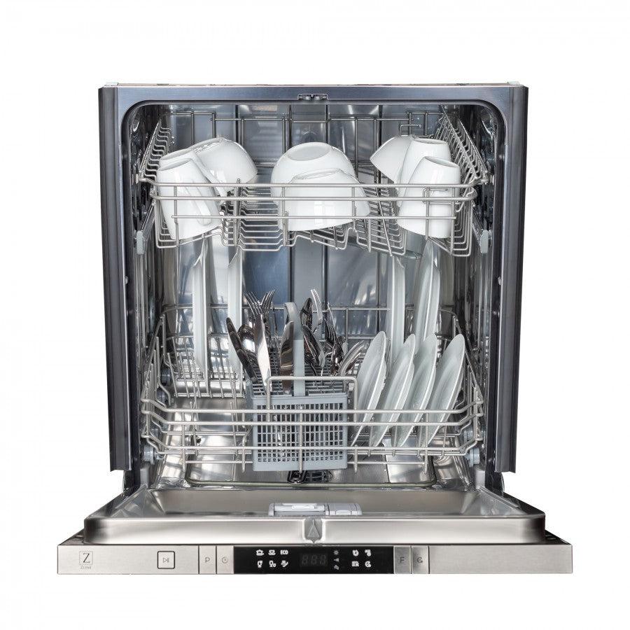 ZLINE 24 in. Top Control Built-In Dishwasher with Satin Stainless Steel Panel and Stainless Steel Tub with Traditional Style Handle, 52dBa (DW-SN-H-24)