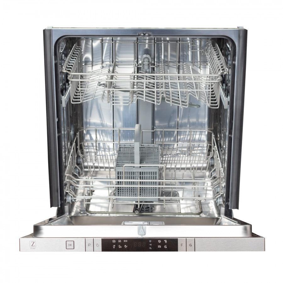 ZLINE 24 in. Top Control Built-In Dishwasher with Satin Stainless Steel Panel and Stainless Steel Tub with Traditional Style Handle, 52dBa (DW-SN-H-24)
