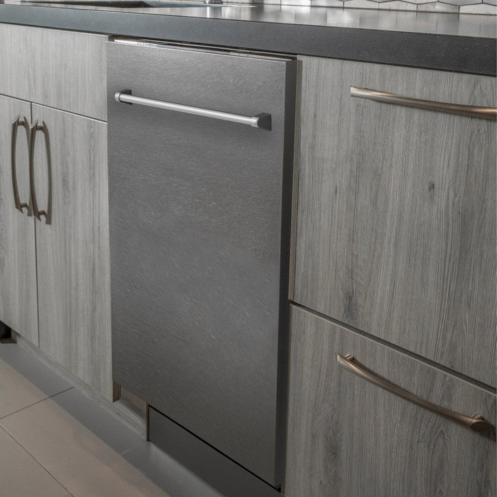 ZLINE 24 in. Top Control Built-In Dishwasher with Satin Stainless Steel Panel and Stainless Steel Tub with Traditional Style Handle, 52dBa (DW-SN-H-24)