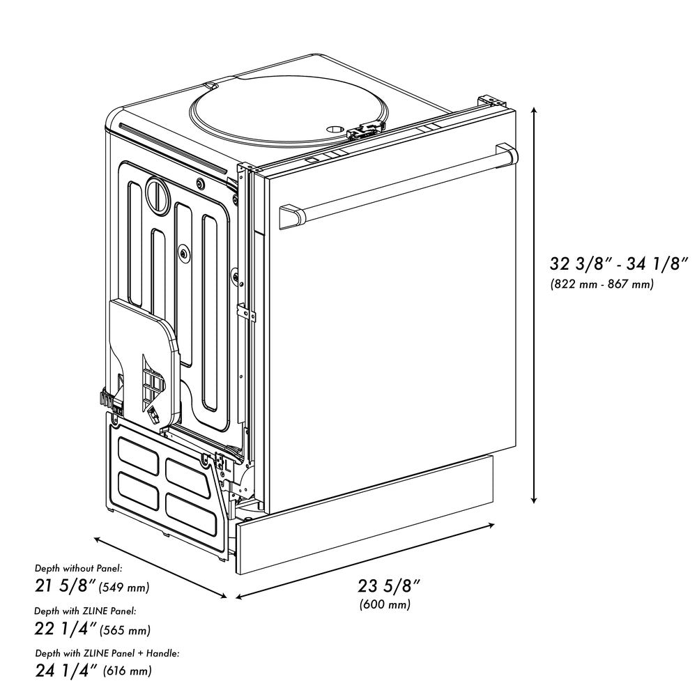 ZLINE 24 in. Top Control Built-In Dishwasher with Satin Stainless Steel Panel and Stainless Steel Tub with Traditional Style Handle, 52dBa (DW-SN-H-24)