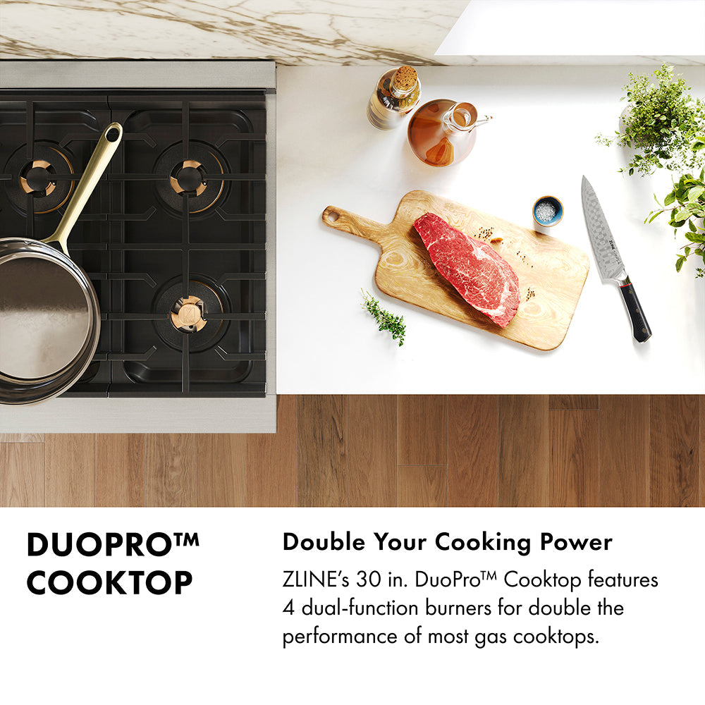 ZLINE 30 in. Classic Gas Rangetop with 4 Burner DuoPro™ Cooktop in Black Stainless Steel (PCRTB-30)