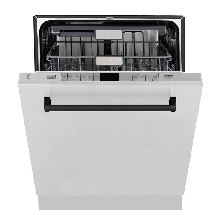 ZLINE Autograph Edition Kitchen Package with Stainless Steel 30 in. Dual Fuel Range, 30 in. Range Hood, and 24 in. Dishwasher with Matte Black Accents (3AKP-RARHDWM30-MB)