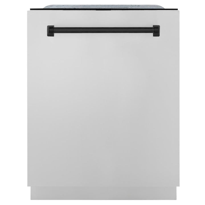 ZLINE Autograph Edition 30 in. Kitchen Package with Stainless Steel Dual Fuel Range, Range Hood, Dishwasher and Refrigerator with Matte Black Accents (4KAPR-RARHDWM30-MB)