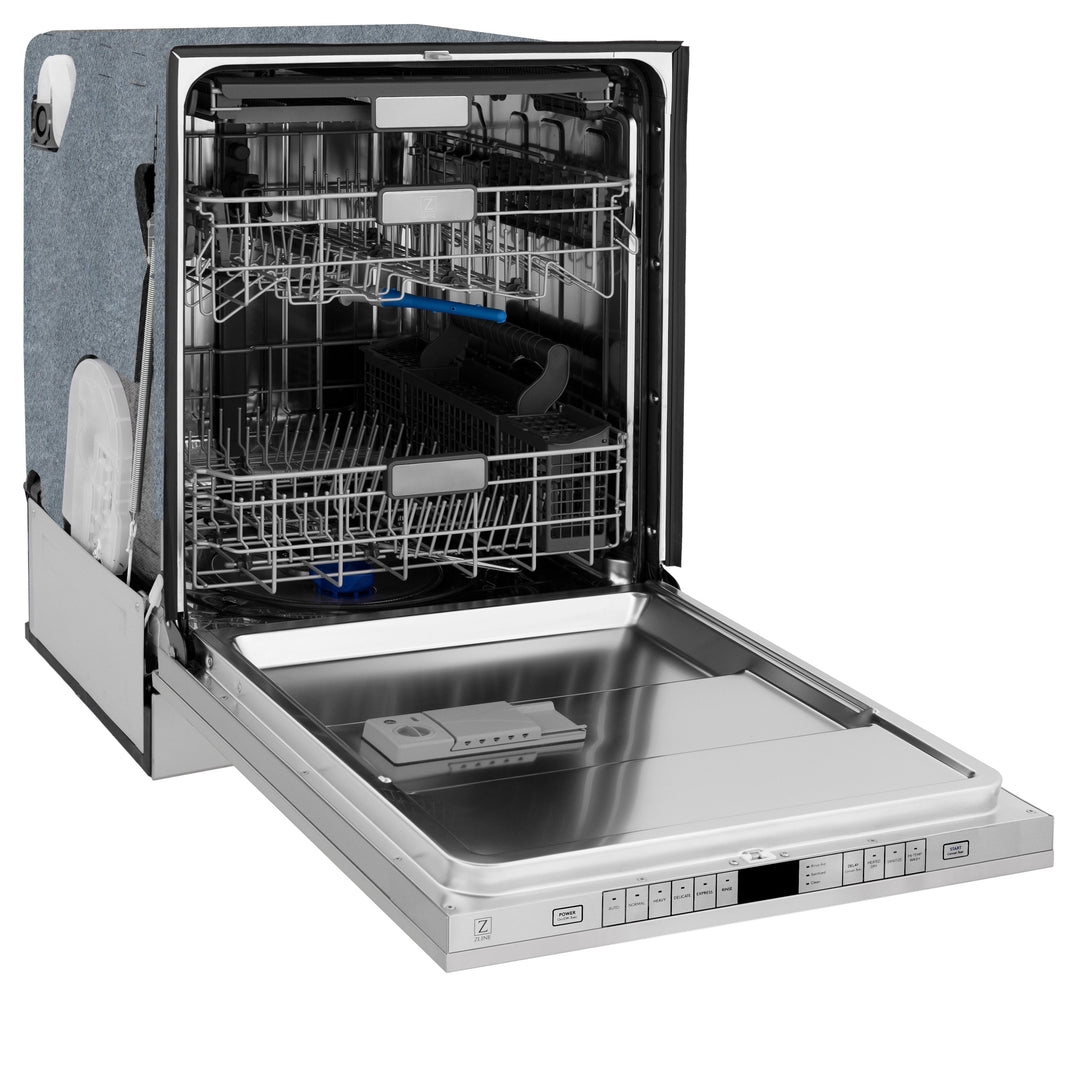 ZLINE Autograph Edition 24 In. Tall Dishwasher, Touch Control, in Stainless Steel with Matte Black Handle, DWMTZ-304-24-MB