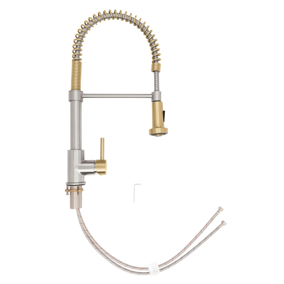 ZLINE Autograph Edition Apollo Pull-Down Spring Single Handle Kitchen Faucet in Brushed Nickel and Champagne Bronze