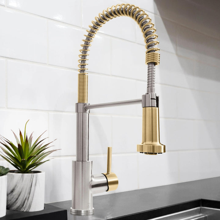 ZLINE Autograph Edition Apollo Pull-Down Spring Single Handle Kitchen Faucet in Brushed Nickel and Champagne Bronze
