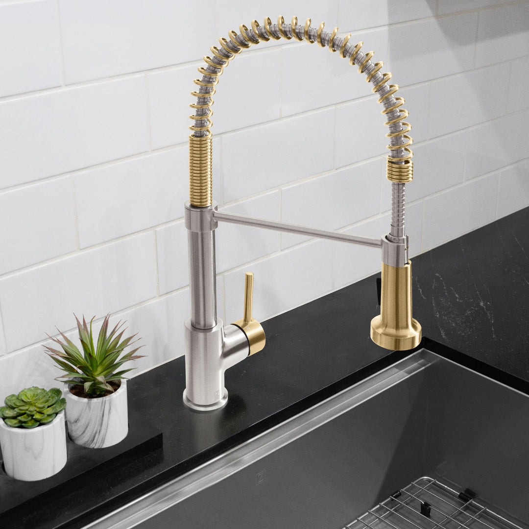 ZLINE Autograph Edition Apollo Pull-Down Spring Single Handle Kitchen Faucet in Brushed Nickel and Champagne Bronze