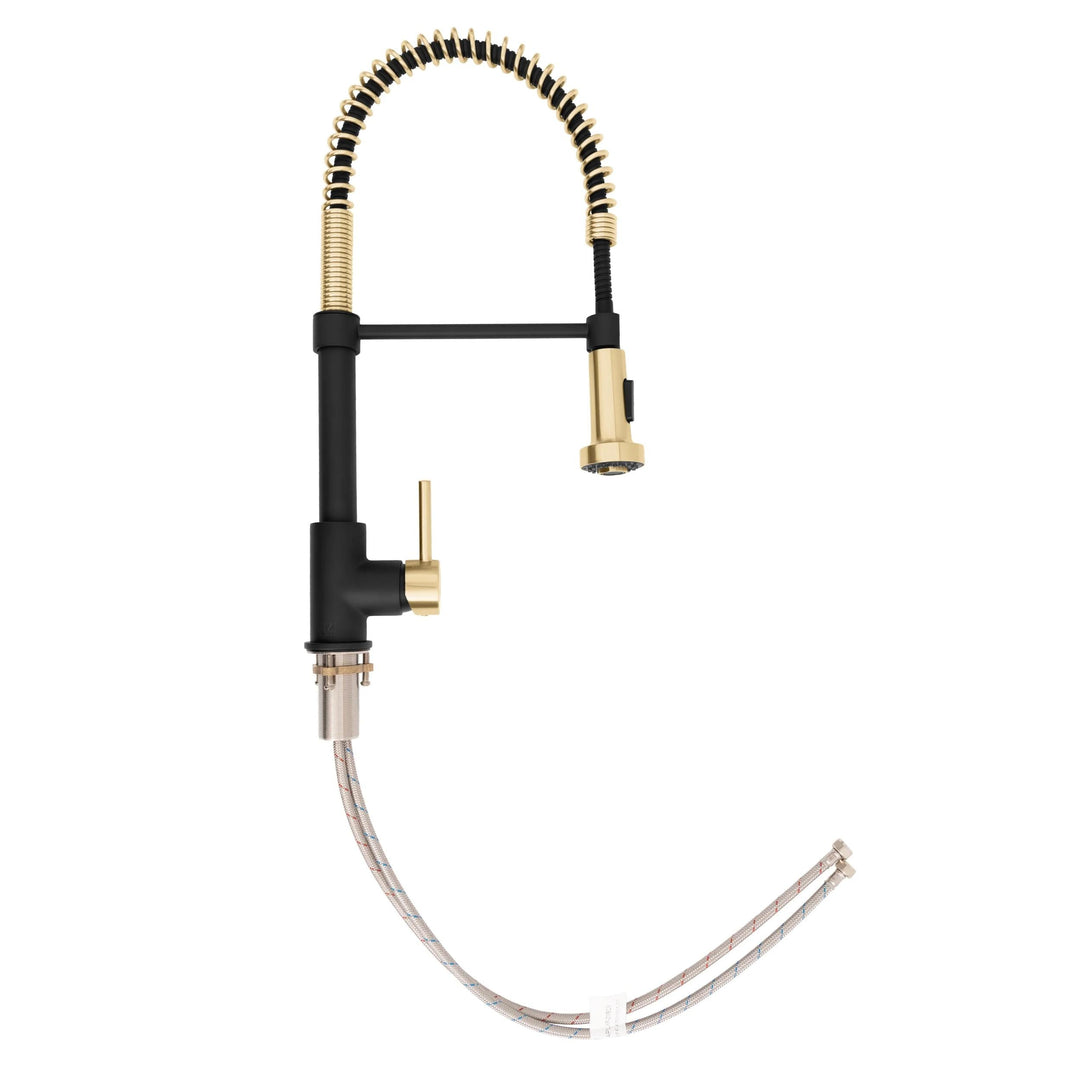 ZLINE Autograph Edition Apollo Pull-Down Spring Single Handle Kitchen Faucet in Matte Black and Champagne Bronze