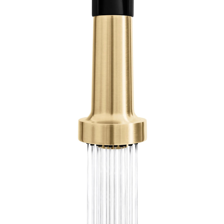 ZLINE Autograph Edition Apollo Pull-Down Spring Single Handle Kitchen Faucet in Matte Black and Champagne Bronze