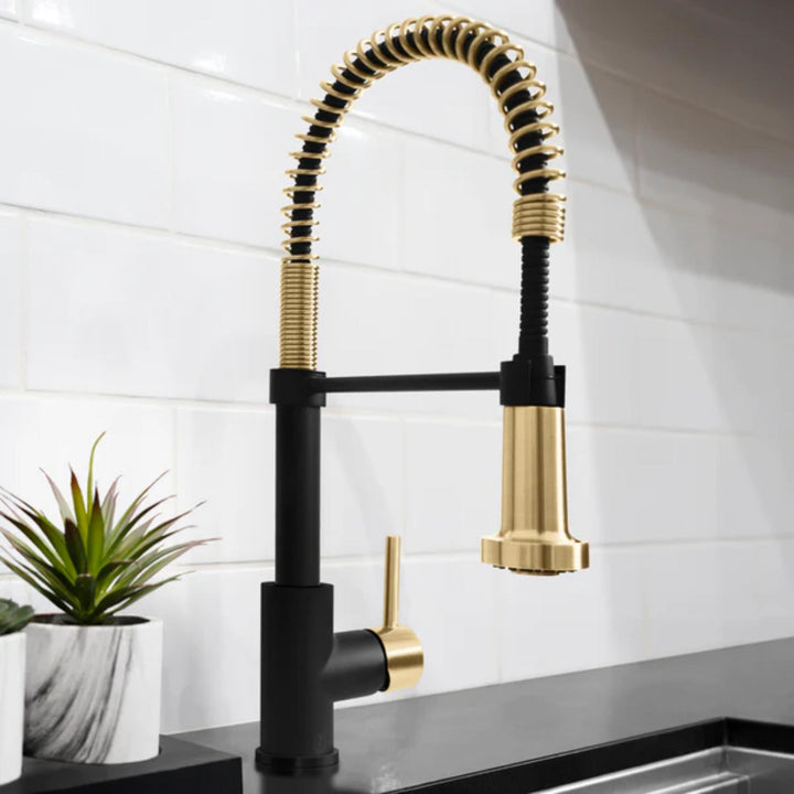 ZLINE Autograph Edition Apollo Pull-Down Kitchen Faucet in Matte Black &amp; Champagne Bronze