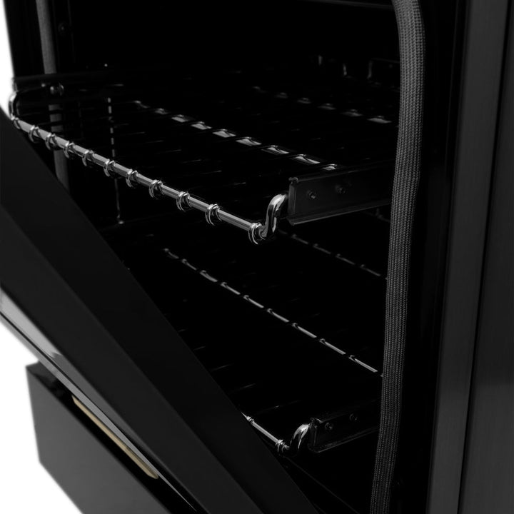 ZLINE Autograph Edition 24 in. 2.8 cu. ft. Legacy Dual Fuel Range with 4 Burner Gas Cooktop and Electric Convection Oven in Black Stainless Steel and Champagne Bronze Accents, Open Box-Excellent Condition