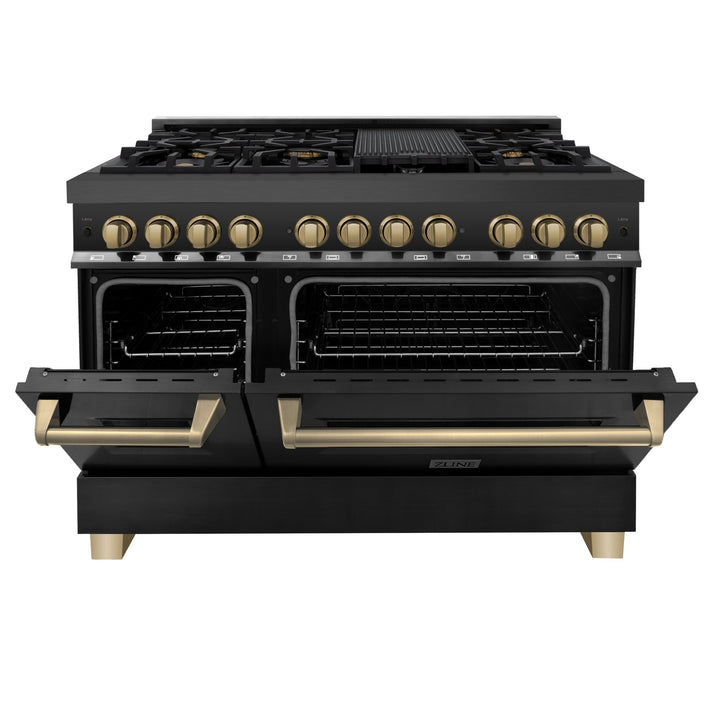 ZLINE Autograph 48" 6.0 cu. ft. Dual Fuel Range in Black Stainless Steel with Champagne Bronze Accents, RABZ-48-CB