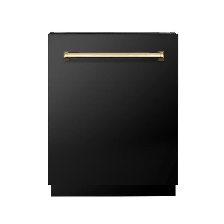 ZLINE Autograph Edition 24 in. 3rd Rack Top Control Tall Tub Dishwasher in Black Stainless Steel with Polished Gold Accent Handle, 51dBa (DWVZ-BS-24-G)