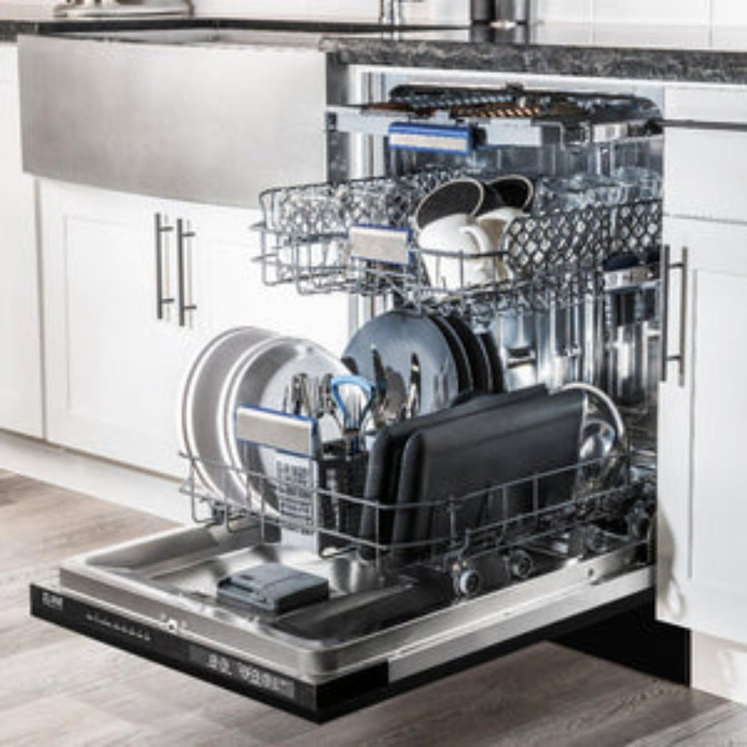 ZLINE 24" Autograph Edition  3rd Rack Top Control Tall Tub Dishwasher in Black Stainless Steel with Accent Handle