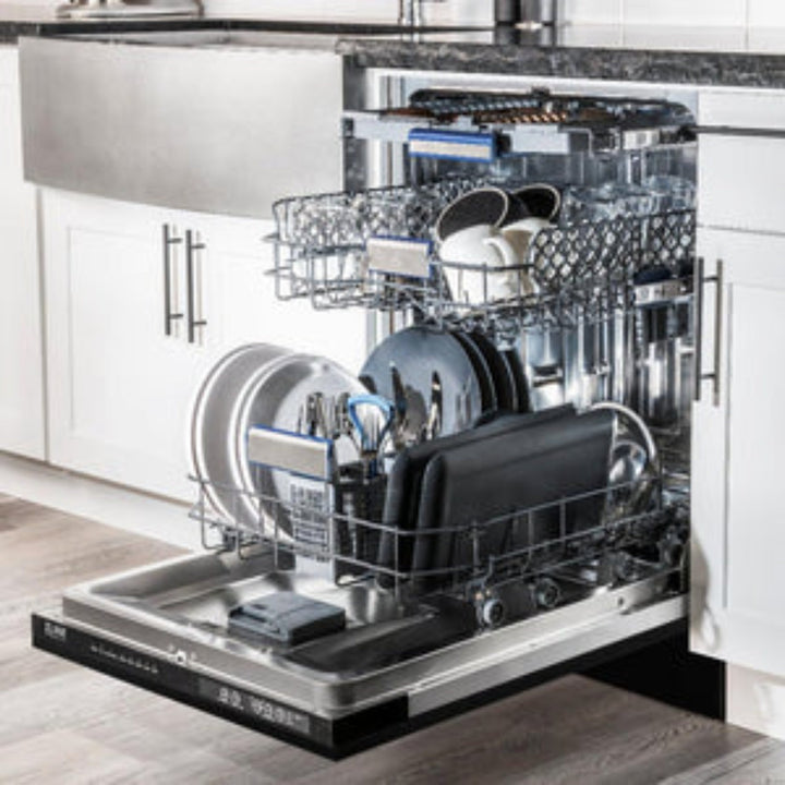ZLINE 24" Autograph Edition  3rd Rack Top Control Tall Tub Dishwasher in Black Stainless Steel with Accent Handle