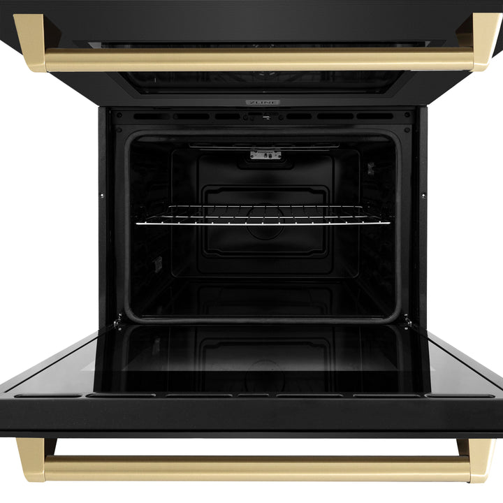 ZLINE 30" Autograph Double Wall Oven with Air Fry and Self-Clean in Black and Champagne Bronze Handle, WADBZ-30-CB