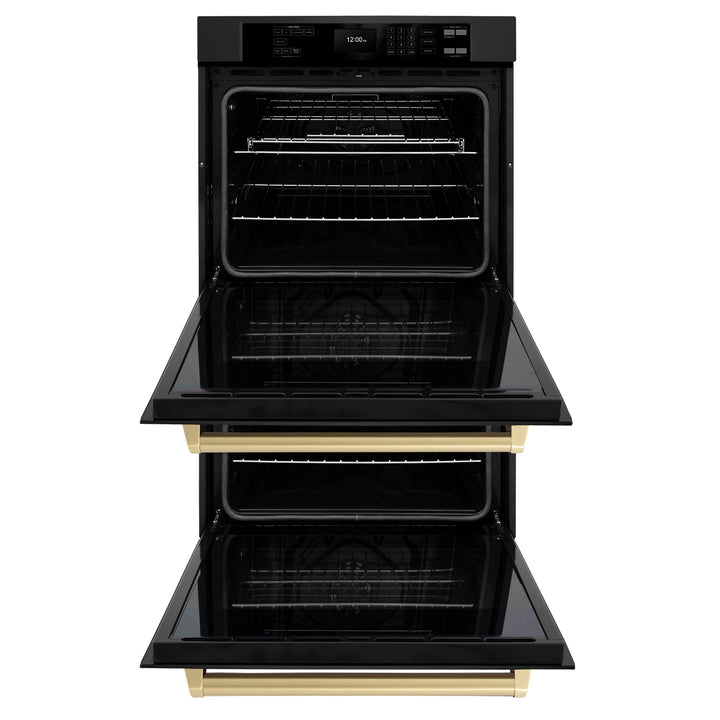 ZLINE 30" Autograph Double Wall Oven with Air Fry and Self-Clean in Black and Champagne Bronze Handle, WADBZ-30-CB