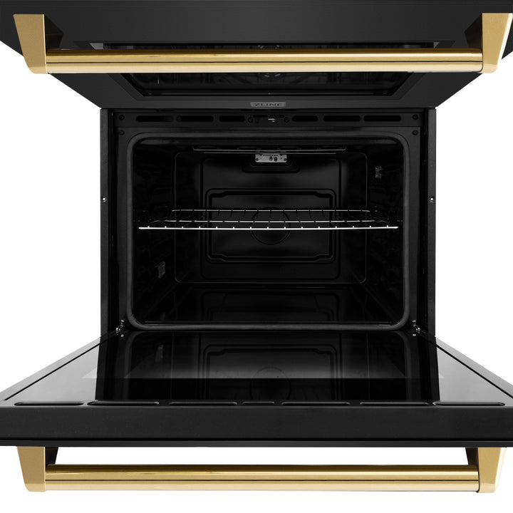 ZLINE 30" Autograph Double Wall Oven with Air Fry and Self-Clean in Black and Gold Handle, WADBZ-30-G