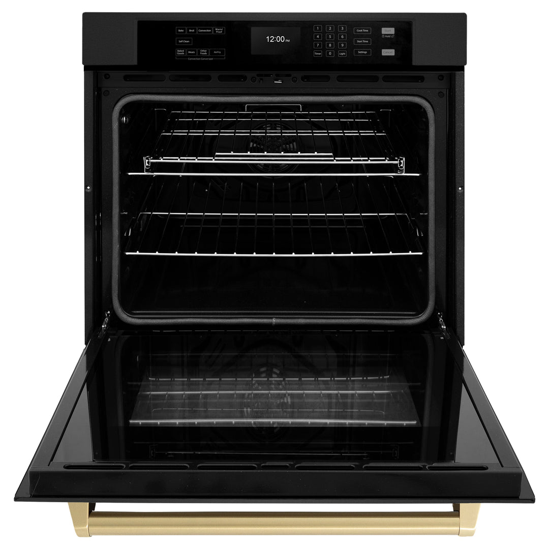 ZLINE 30" Autograph Single Wall Oven with Air Fry and Self-Clean in Black and Champagne Bronze Handle, WASBZ-30-CB