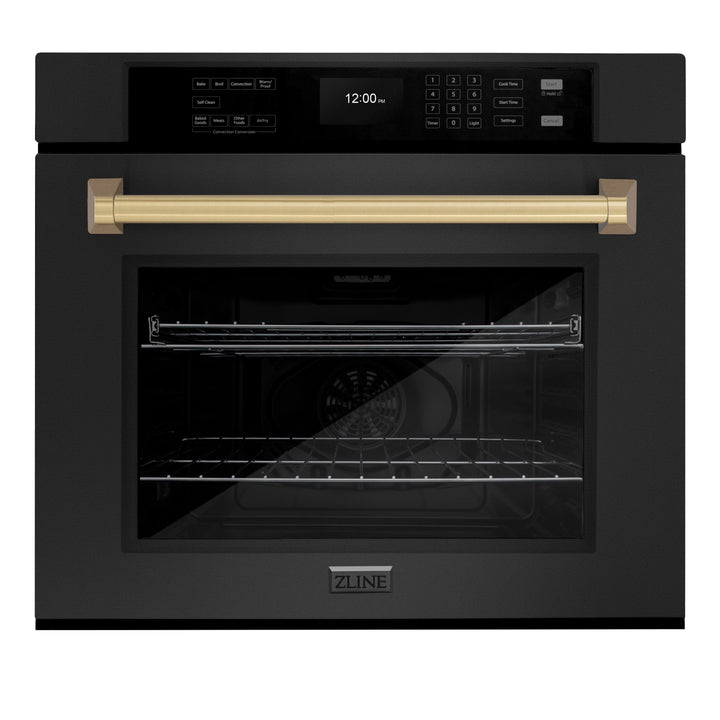 ZLINE 30" Autograph Single Wall Oven with Air Fry and Self-Clean in Black and Champagne Bronze Handle, WASBZ-30-CB