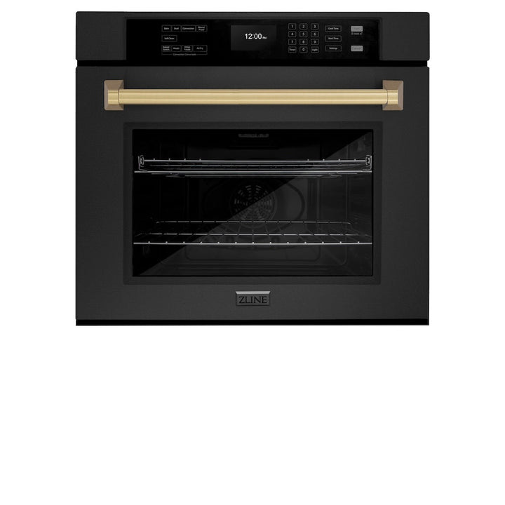 ZLINE Autograph Edition 30 in. Professional True Convection Single Wall Oven with Air Fry and Self Clean in Black Stainless Steel with Champagne Bronze Handle (WASBZ-30-CB)