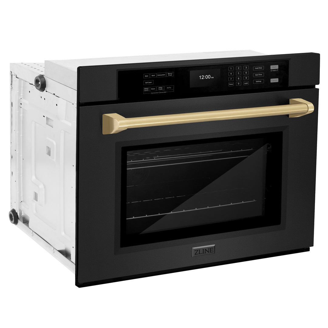 ZLINE 30" Autograph Single Wall Oven with Air Fry and Self-Clean in Black and Champagne Bronze Handle, WASBZ-30-CB