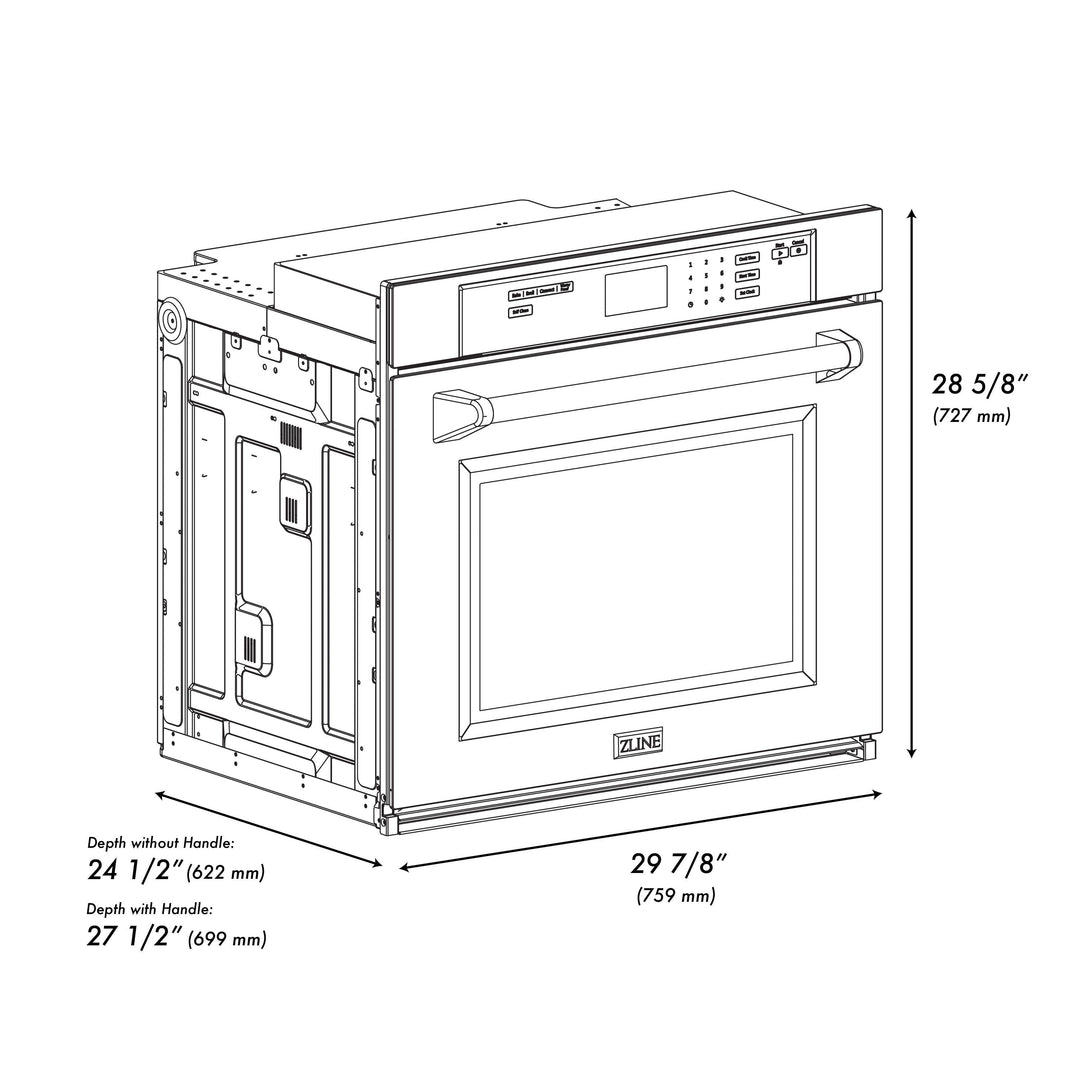 ZLINE 30" Autograph Single Wall Oven with Air Fry and Self-Clean in Black and Gold Handle, WASBZ-30-G