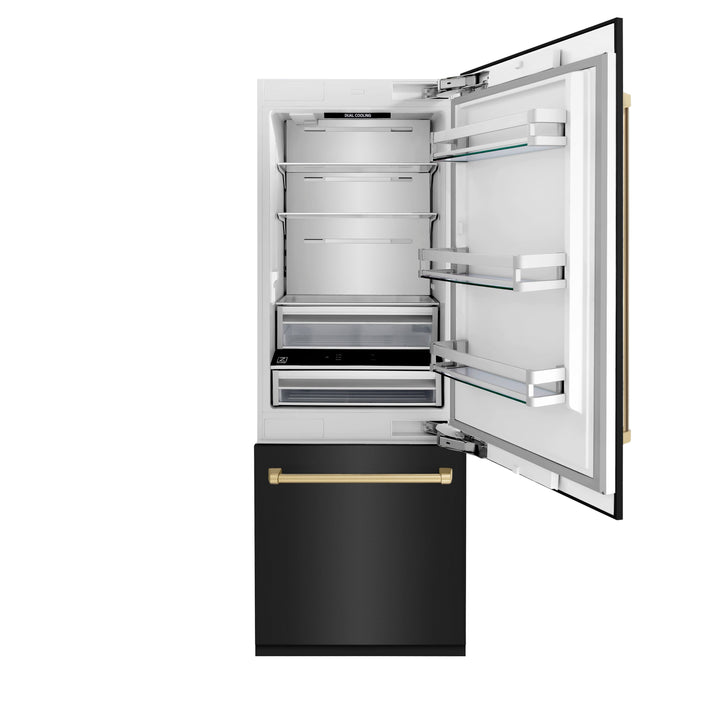 ZLINE 30" Built-in Refrigerator with Internal Water & Ice Dispenser in Black Stainless, Bronze Accents