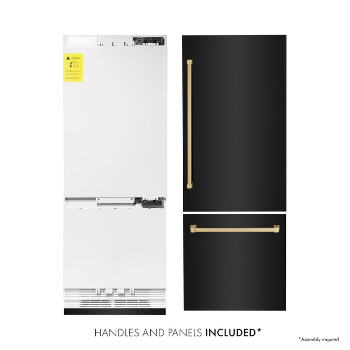 ZLINE 30" Built-in Refrigerator with Internal Water & Ice Dispenser in Black Stainless, Bronze Accents