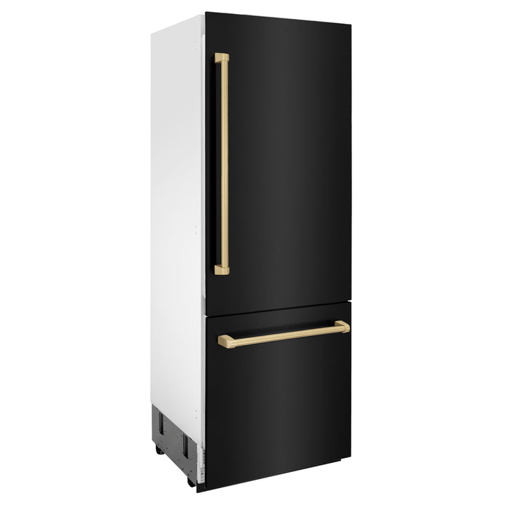 ZLINE 30" Built-in Refrigerator with Internal Water & Ice Dispenser in Black Stainless, Bronze Accents