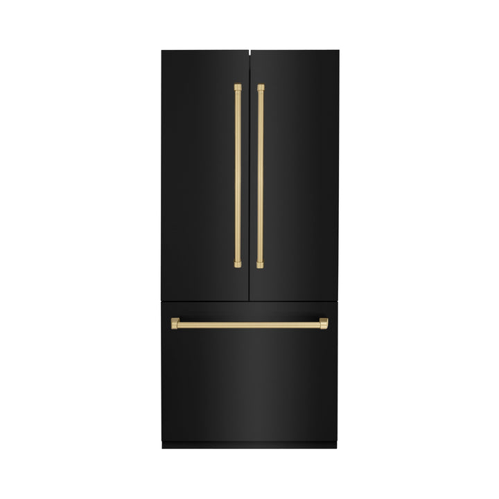 ZLINE 36" Autograph 19.6 cu. ft. Refrigerator with Water and Ice Dispenser in Black Stainless with Bronze Accents