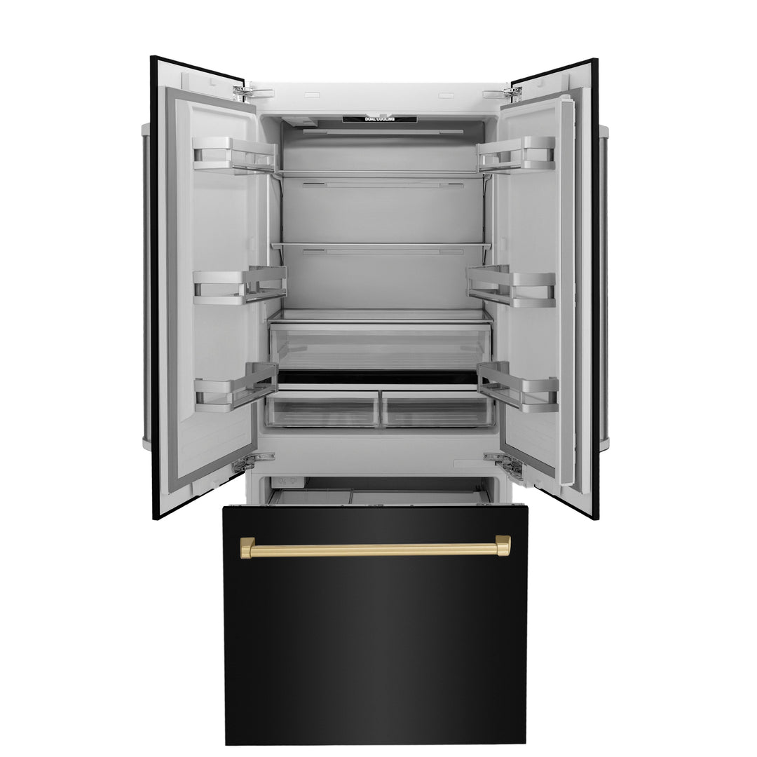 ZLINE 36" Autograph 19.6 cu. ft. Refrigerator with Water and Ice Dispenser in Black Stainless with Bronze Accents