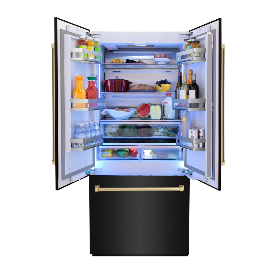 ZLINE 36" Autograph 19.6 cu. ft. Refrigerator with Water and Ice Dispenser in Black Stainless with Bronze Accents