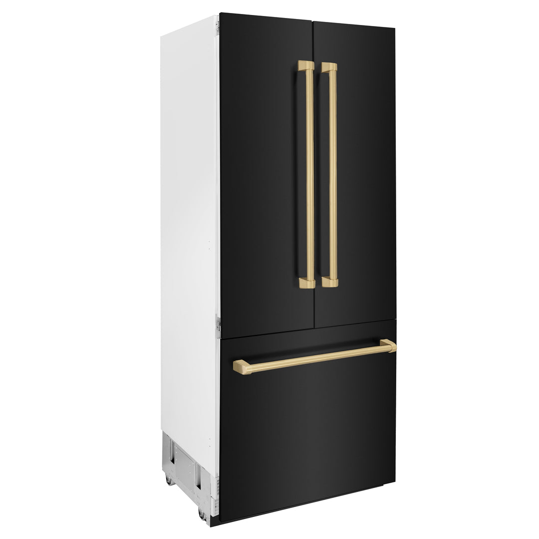 ZLINE 36" Autograph 19.6 cu. ft. Refrigerator with Water and Ice Dispenser in Black Stainless with Bronze Accents