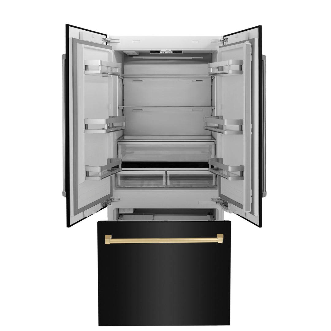 ZLINE 36" Autograph 19.6 cu. ft. Built-in Refrigerator with Internal Water and Ice Dispenser in Black Stainless Steel with Gold Accents, RBIVZ-BS-36-G