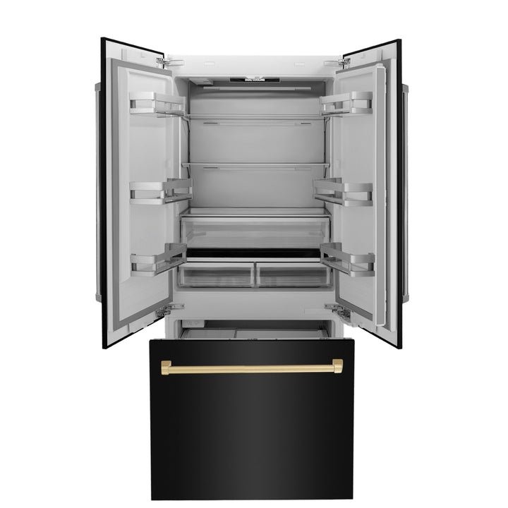 ZLINE 36" Autograph 19.6 cu. ft. Built-in Refrigerator with Internal Water and Ice Dispenser in Black Stainless Steel with Gold Accents, RBIVZ-BS-36-G