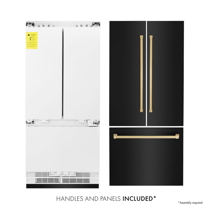 ZLINE 36" Autograph 19.6 cu. ft. Built-in Refrigerator with Internal Water and Ice Dispenser in Black Stainless Steel with Gold Accents, RBIVZ-BS-36-G